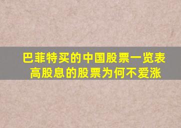 巴菲特买的中国股票一览表 高股息的股票为何不爱涨